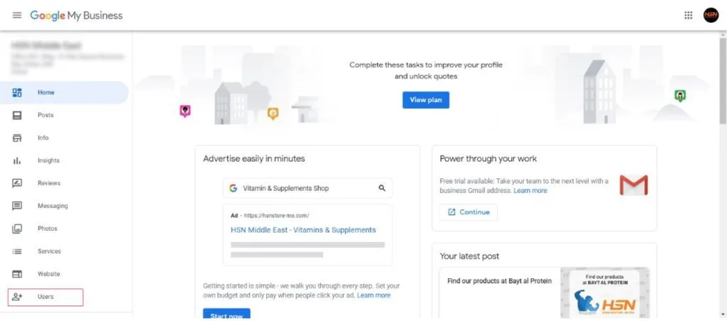 Go to Users in Google My Business 